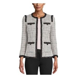 Anne Klein Women's Size 8 Collarless Tweed Blazer Jacket Pink Black White